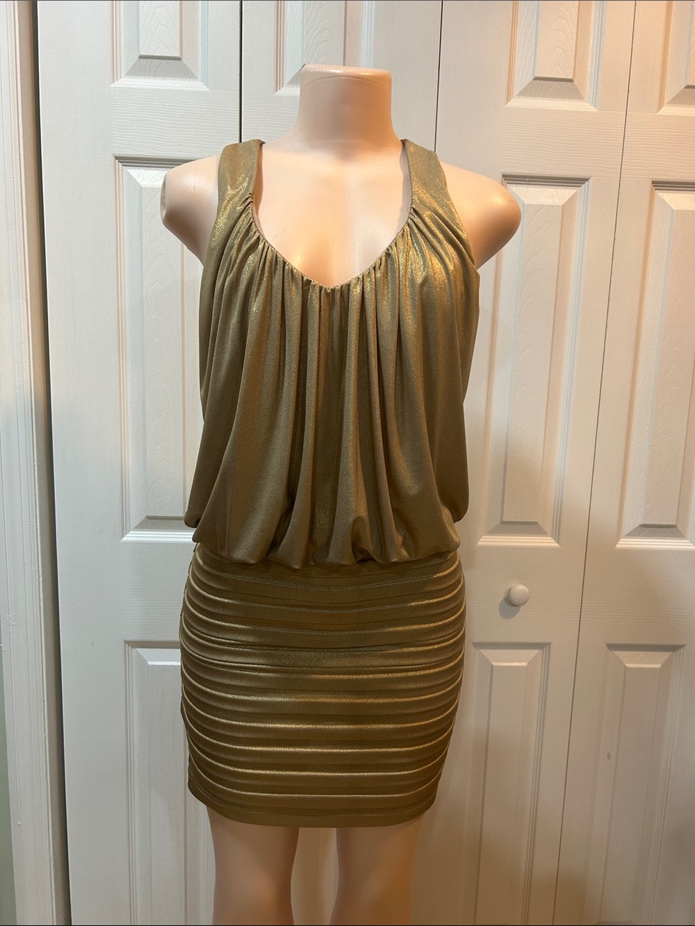 Metallic Gold Blouson Mini Dress